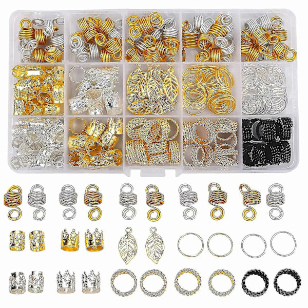 200 st Pärlor för Hårflätor, Hårsmycken för Kvinnor Flätor, Metall Guld Fläta Ringar Manschetter Clips För