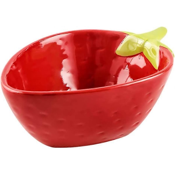 Jordbærformet Serveringsbolle Keramiske Salatboller Stødige Blandeboller for Frokostblanding, Suppe, Salat og Pasta (Rød)