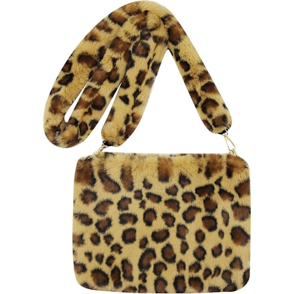 Dam Flickor Plysch Leopardtryck Crossbody Messenger Väska Mode Fuskpäls Clutch Axelväska
