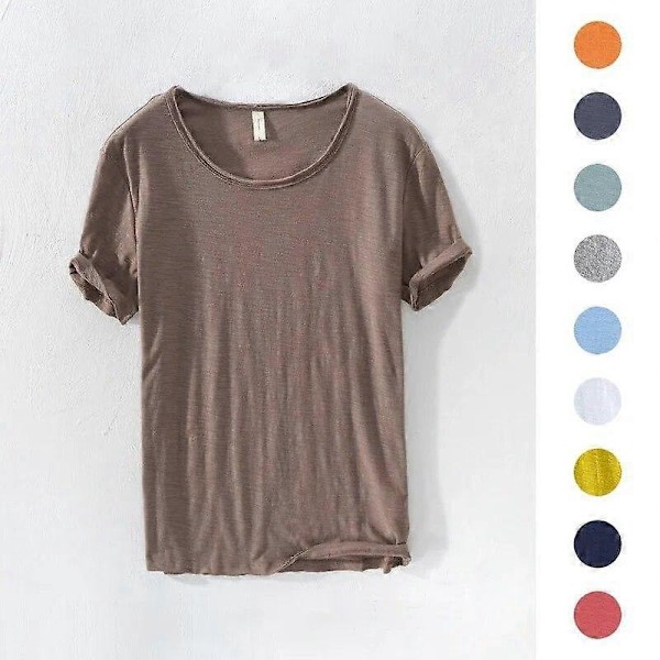 Retro T-shirt med rå kant til mænd 100% bomuld Letvægt Åndbar Slim-fit Monokromatisk O-hals Casual Basic Top XXL red
