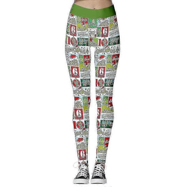 Naisten joulu The Grinch lumihiutale painetut korkeavyötäröiset leggingsit housut L C
