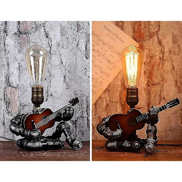 Steampunk skrivebordslampe, musikalsk gitar skrivebordslampe art deco med Edison-pære