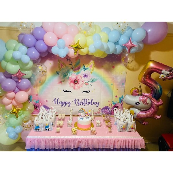 Unicorn Fødselsdagsbaggrund 150x270cm Guld Glitter Regnbue Unicorn Fødselsdagsfotobaggrund Piger Fødselsdag Bokeh Blomsterfest Dekorationer Børnefotoboks