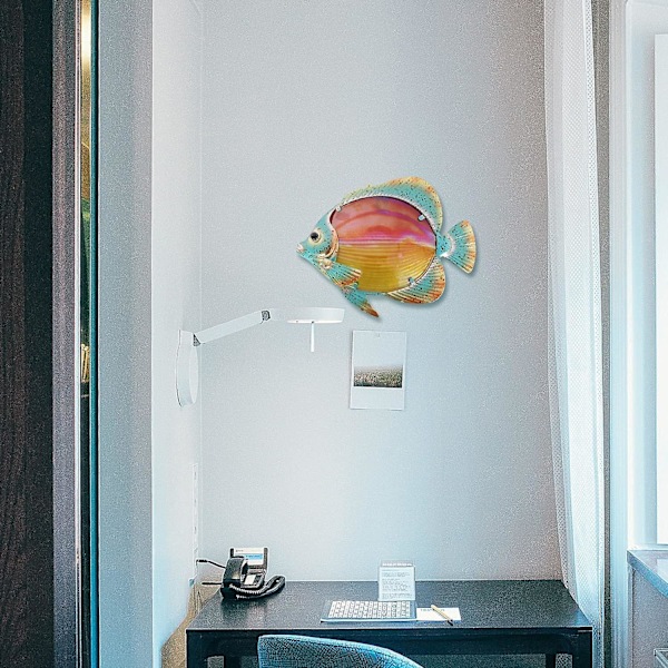 10 tommer Metal og Glas Marine Liv Fisk Design Håndlavet Vægkunst Skulptur til Badeværelse, Pool