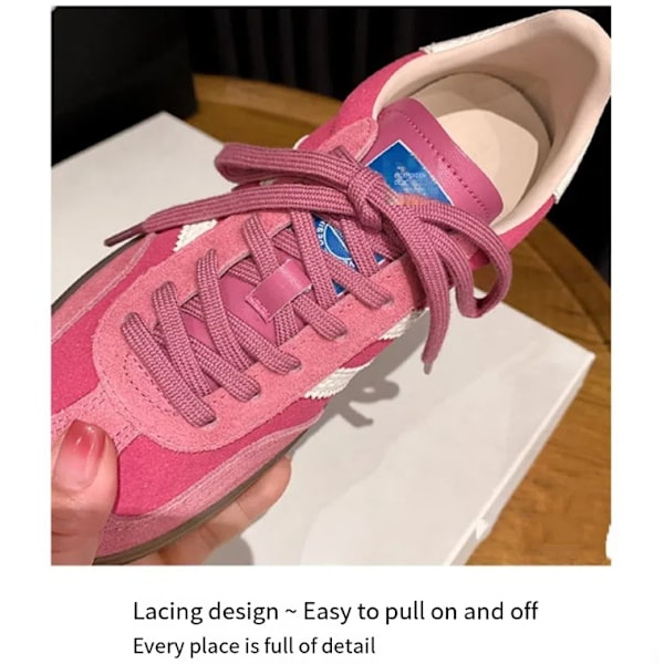 Læderversion af sports- og fritidssko i jordbærrosa til kvinder, tyske træningssko, der øger højden, Forrest Gump sko Pink 40