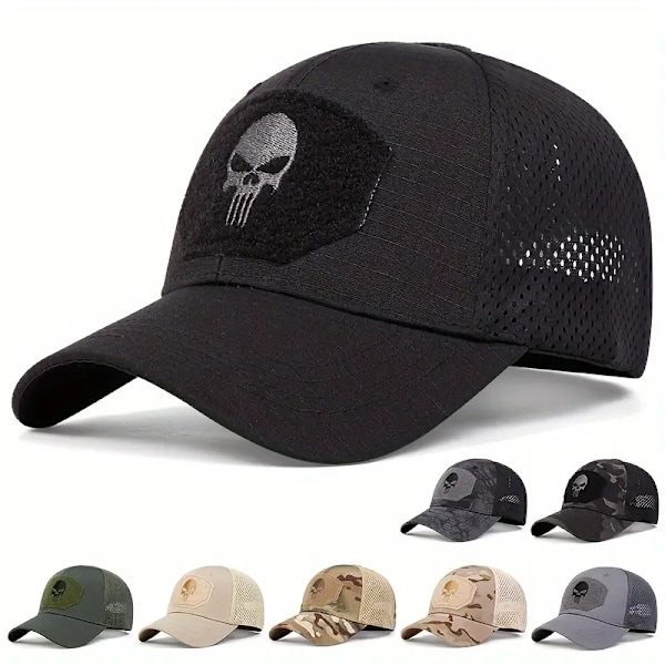 Lättviktig Baseballkeps med Dödskallemärke och Kamouflagemönster - Taktisk Unisex Truckerkeps i Mesh för Solskydd och Stil