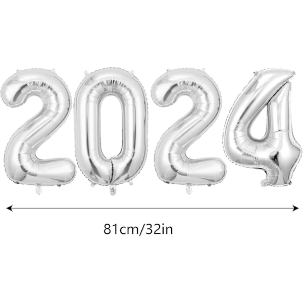 2024 Nyårsballonger, 40 tums sifferballonger - Estetiska jättestora universella 2024 nyårsballonger för festivalfesttillbehör (Silver)