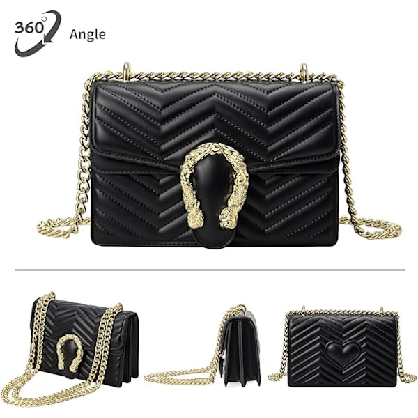 Fashion Metallkedja Liten Axelremsväska Crossbody Väskor för Kvinnor Handväska Plånböcker Veganskt Läder Kopplingar