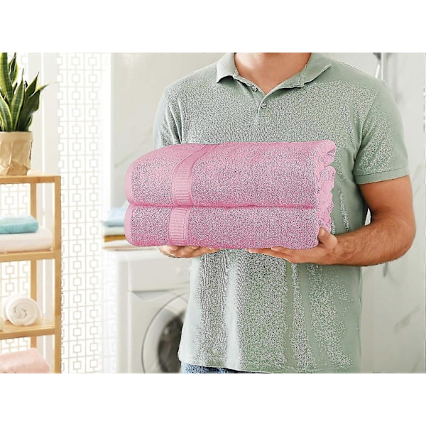 Premium Jumbo Badehåndkle (90 x 180 cm, 2-pakning) - 100% Ringspunnet Bomull, Svært Absorberende og Hurtigtørkende Ekstra Stort Badehåndkle Pink