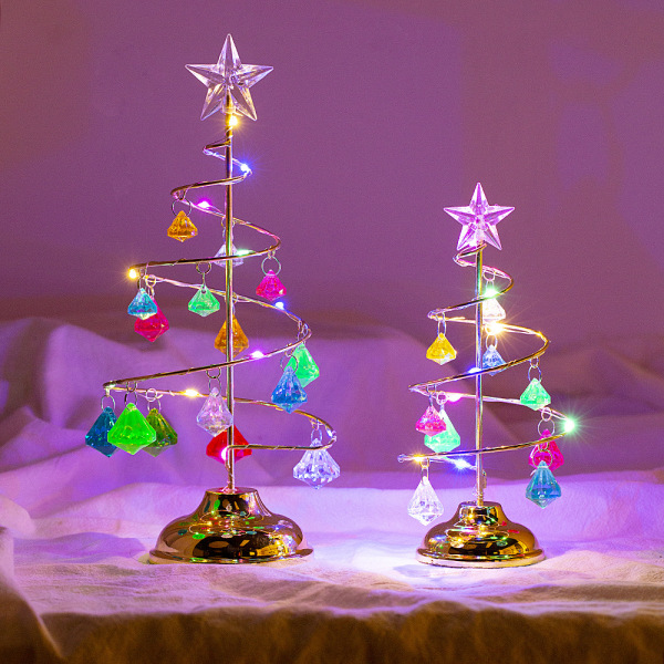Christmas Ornament with Crystal Ball,LED Lighted Desk Decoration Star Ornament Display Metal Stand Tabletop Light Holder, multicolour multicolour large