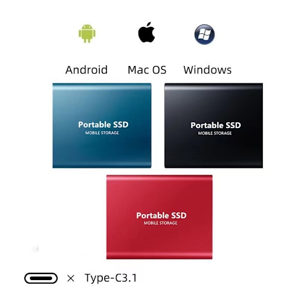 Mini Bärbar Solid State Drive SSD 4TB Hög Hastighet Bärbar Hårddisk (Svart)