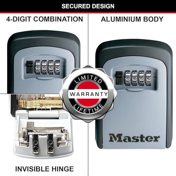 Master Lock Sikkerhedsnøgleboks, Vægmontering, Udendørs, 11,9 x 8,5 x 3,6 cm, Grå/Sort