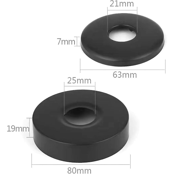 Rosett for blandebatteri, Rosett for dusjbatteri, 4 Svarte rørdeksler i rustfritt stål, Radiatorrosett - Rosett for dusjbatterier