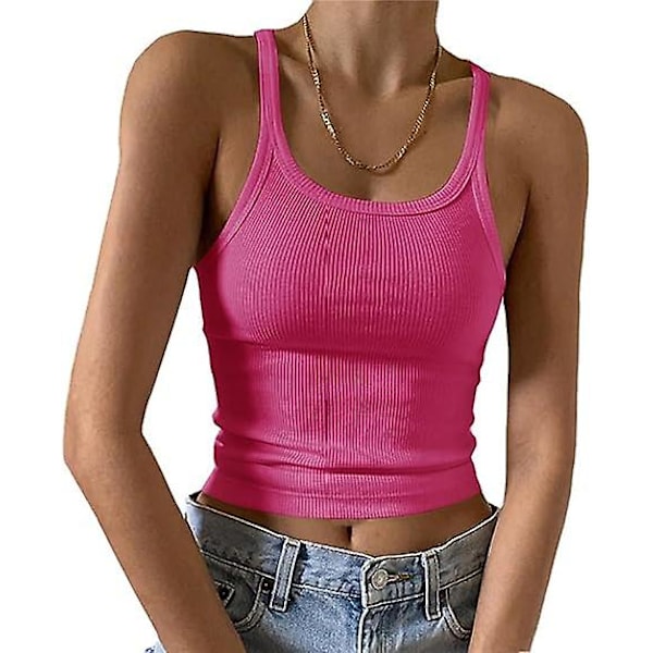 Ermeløs tanktopp for kvinner, tettsittende scoop-hals ribbestrikket basic cami-skjorte stor