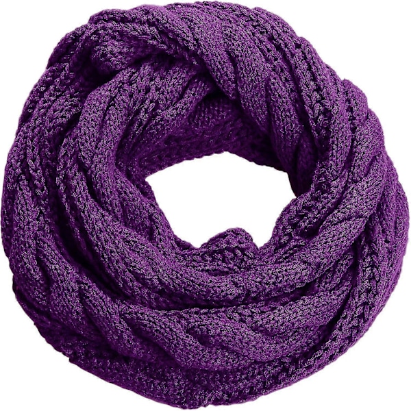 Damers Tykk Ribbestrikket Vinter Infinity Circle Loop Skjerf Premium Twist Purple