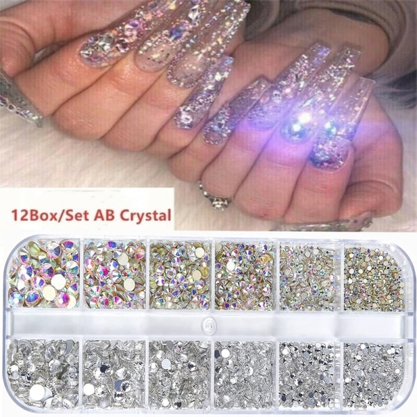 2400 stk. Nail Art Gems Ab Flat Rhinestone Gems med opbevaringsboks 27