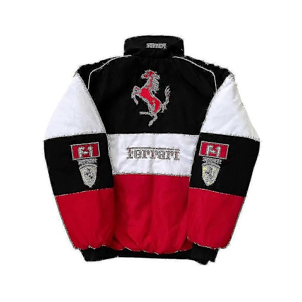 Racingjakke for menn med rød svart brodering, jakkesett F1 Team Racing Cool Jacket White clam M