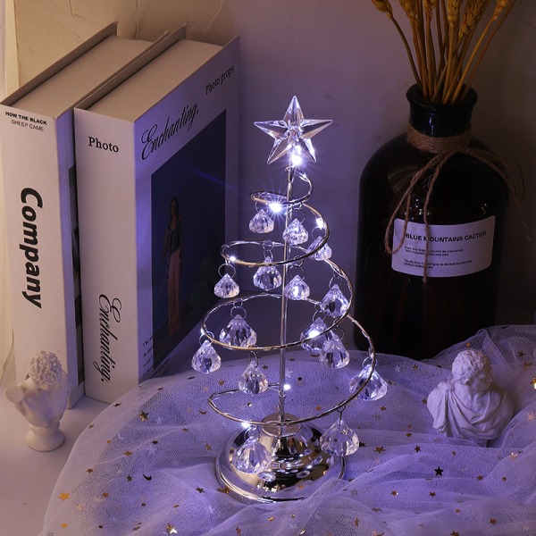Christmas Ornament with Crystal Ball,LED Lighted Desk Decoration Star Ornament Display Metal Stand Tabletop Light Holder, Silver Silver small