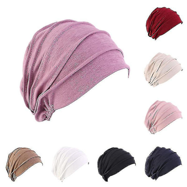 Kvinnor Bomull Elastisk Beanie Mjuk Turban Motorhuv Head Wrap Hedging Louver Chemo Hat White