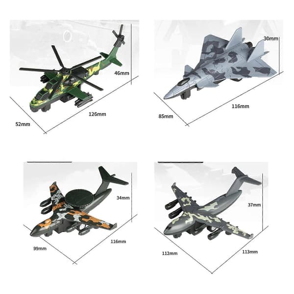 4 stk. Støpt Metall Jetfly Tilbaketrekkingsmekanisme Jagerfly Leker for Lek Soverom Camo
