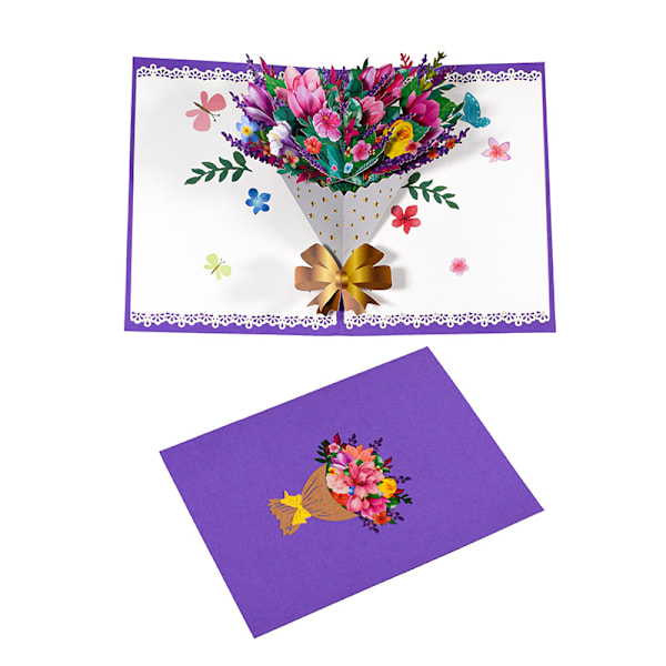 2 stk. Pop Up Lykønskningskort 3D Blomster Lykønskningskort Håndlavet Blomst