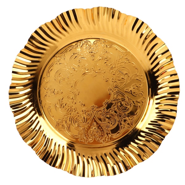JFJC pyöreä kultainen tarjoilualusta 20 cm viuhkamainen aaltoileva muoto ruostumaton teräs kultainen pyöreä tarjotin Kultainen karkkiastia juhliin Hääkoti