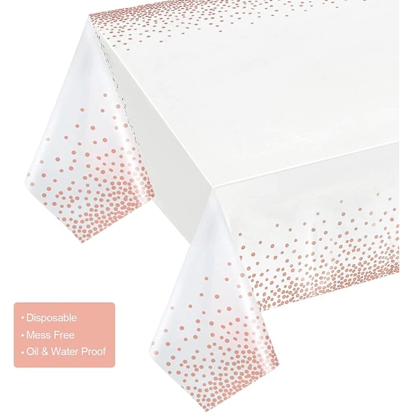 4-pack, Vit och Roséguld Bordsduk Plast, Bordsöverdrag för Fester, Prickig Konfetti Mönster Bordsdukar för Rektangulära Bord, 137 cm x 274 cm