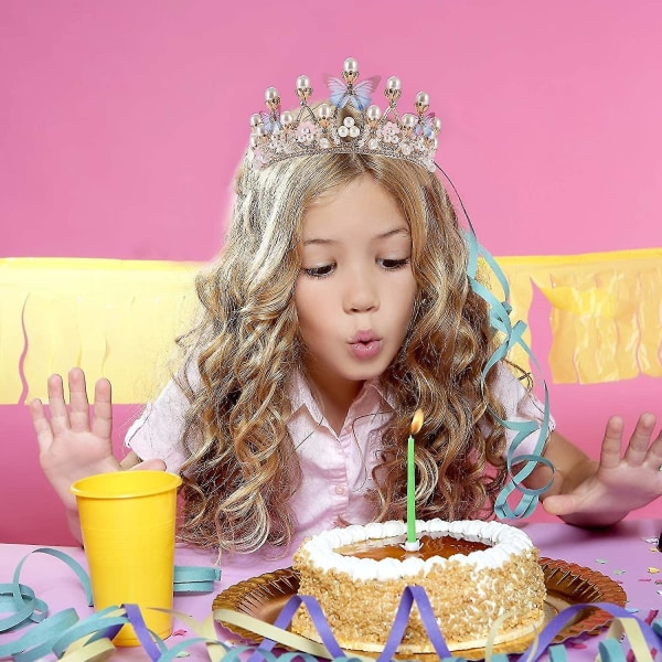 Prinsessa Tiarat tytöille, perhoskruununauha syntymäpäivään, juhlaan, lomaan, pukujuhliin