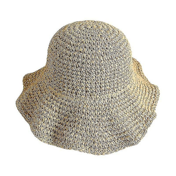 Solhatter for kvinner, sammenleggbar bredbremmet stråhatt, sommerhatt for strandbruk for kvinner og jenter, én størrelse