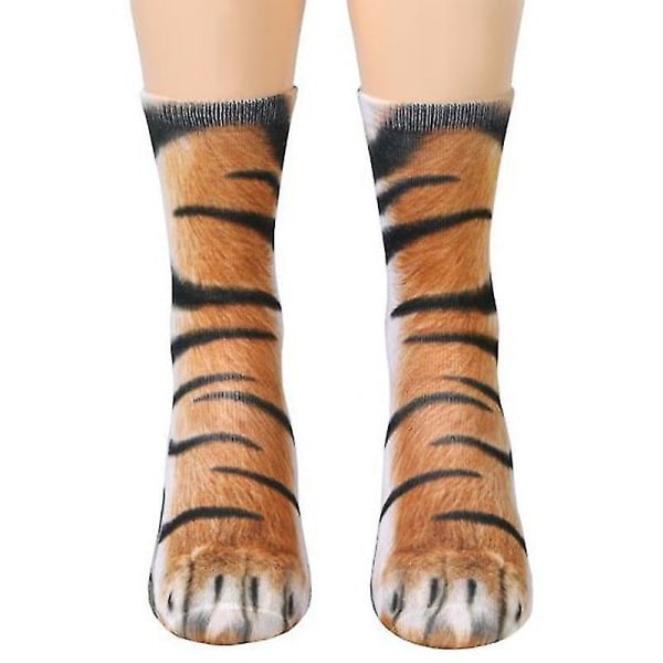 3d Rolig nyhet Unisex elastisk strumpa print Animal Paw Feet Crew Socks Tiger