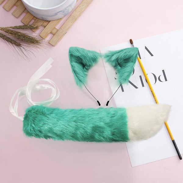 Fuskpäls Kattunge Vargöron Pannband Lång Svans Set Candy Color Anime Dress Up Animal Cosplay Kostym Halloween Party rekvisita