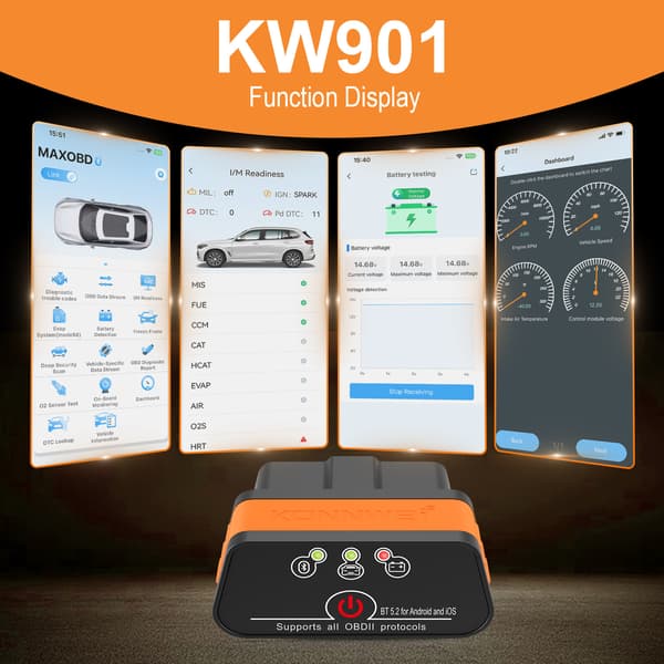 Elm327 V1.5 Bluetooth 5.0 OBD2 Skanner - Diagnoseverktøy for Android/iOS (Oransje)