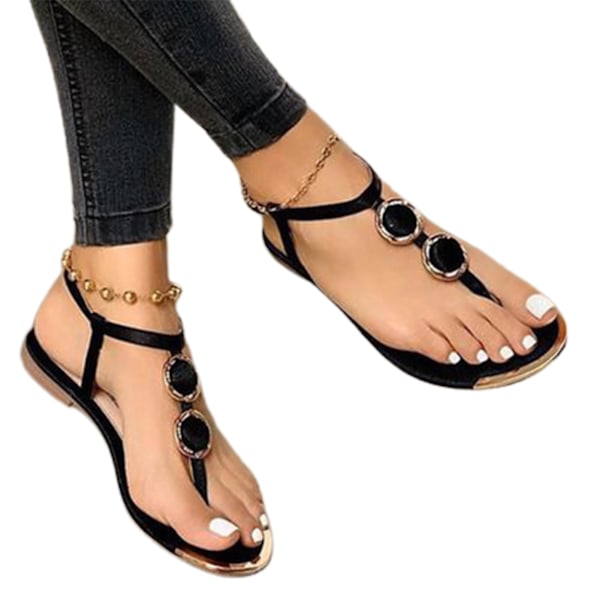T-remssandaler til kvinder, elegante flade gladiatorsandaler, åben tå, afslappede sommer Boho-sandaler, romerske strandsko
