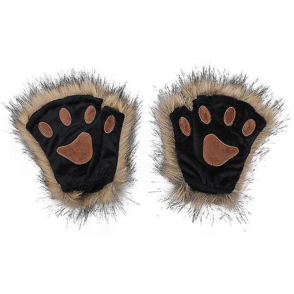 Cat Claw Paw Fingerless Goves Mjuk vinter Fuskpäls Plyschhandskar Varma Cosplay Fancy Party Kostym Tillbehör 2st brun