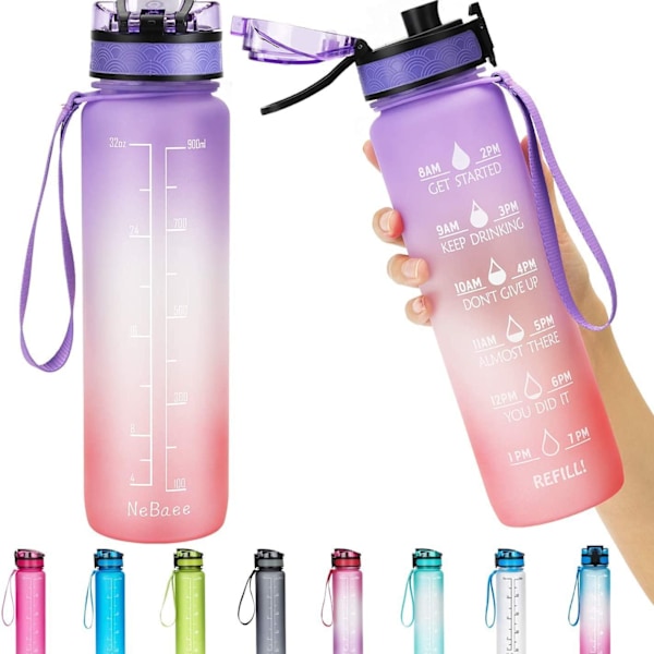 1000 ml Tritan-urheilujuomapullo, huurrettu, kahdella kahvalla, vuodotön, tippumisenkestävä