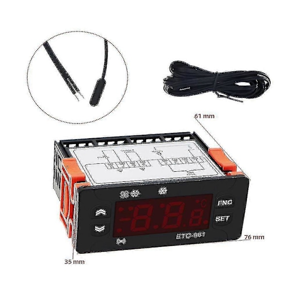 Etc-961 Termostat Temperaturregulator Fuktighetskontroll Termometer Hygrometer Kylning