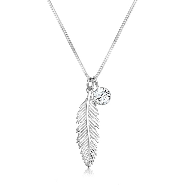 Halsband i Sterlingsilver med Fjäder och Kristall