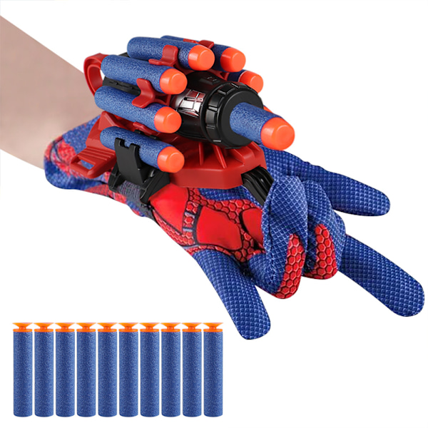 Spider-Man - Super Web Launcher -hanska, rannelelu, sisältää hanskan + 10 pyöreää päätä + 10 imukupipäätä