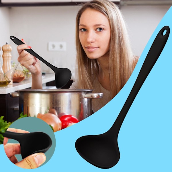 Silikonesuppe Ske med Langt Håndtag, Skoldningssikker, Suppe Ske, Service, Højtemperatur Køkkenudstyr