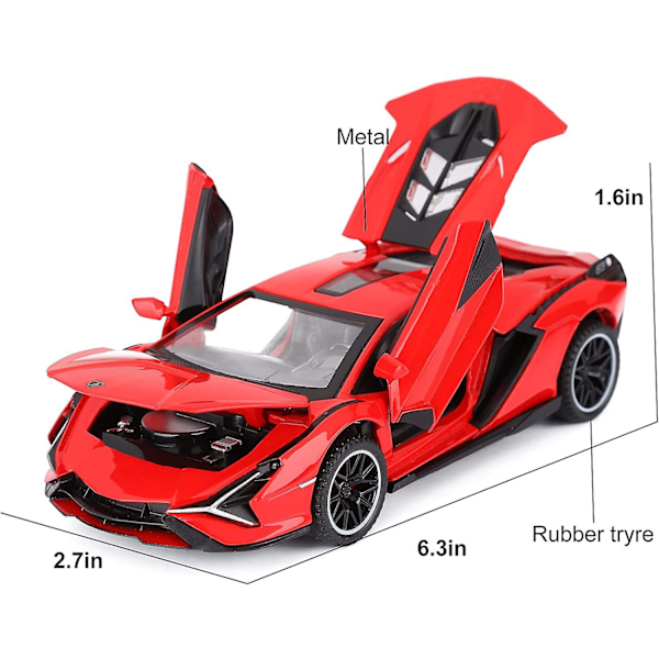Leluautot Sian FKP3 Metallinen Automalli Valoilla ja Äänillä Vedettävä Leluauto Pojille 3+ Vuotta (Punainen)