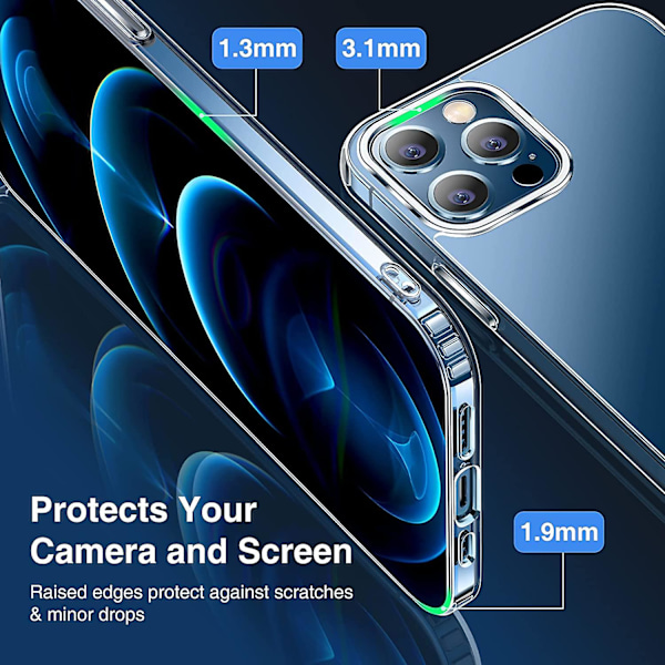 Krystalklart etui kompatibelt med iPhone 12 Pro Max, ikke-gulnende stødsikkert beskyttende telefonetui slankt tyndt, 6,7 tommer