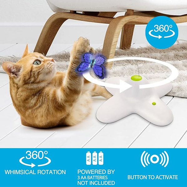 All for Paws Kissalelu Interaktiivinen Perhoslelu Flutter Bug Automaattinen Kissalelu Elektroninen Pennun Lelu Kahdella Vaihtoperhosella Sisäkissoille
