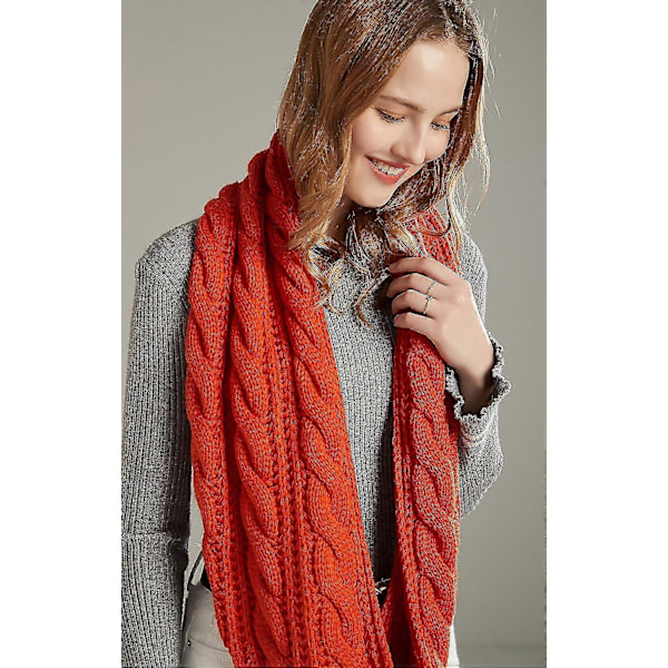 Dame Tyk Ribstrikket Vinter Infinity Circle Loop Halstørklæde Premium Twist Orange