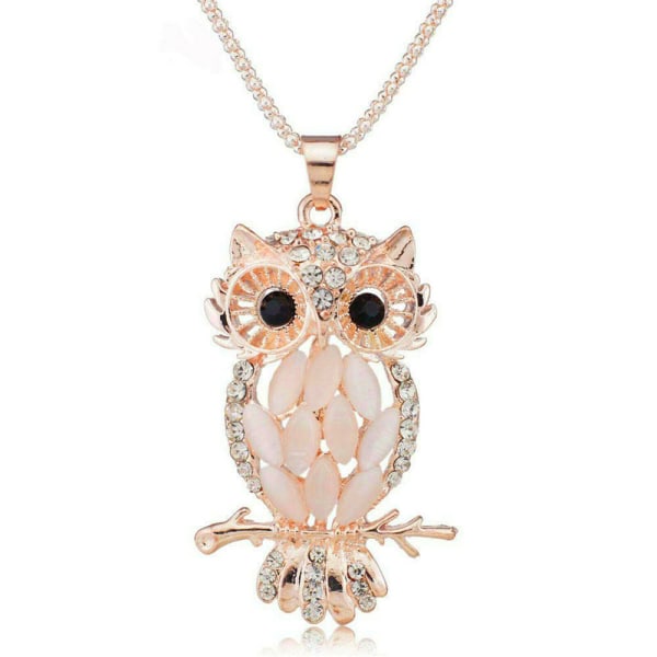 Modesmycken kristall opal uggla hänge kedja långt halsband