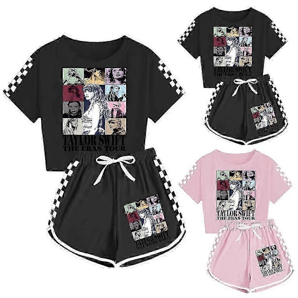 2 st Barn Flickor Taylor Swift The Eras Tour Casual Sommar T-shirt Toppar Shorts Set Pyjamas Loungewear Träningsdräkt Kläder Ålder 7-14 År Black 7-8Years