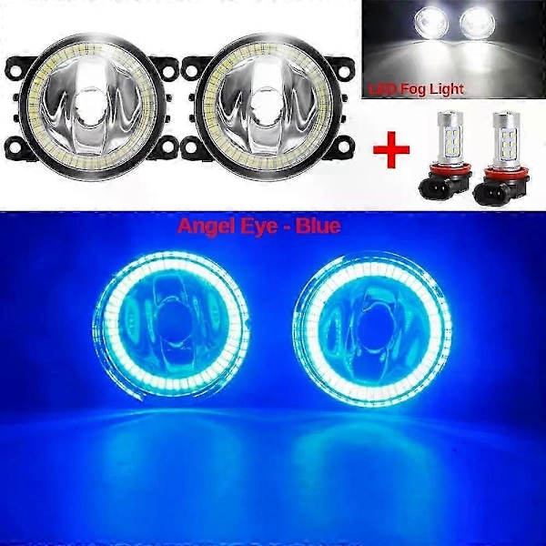 Kompatibel Angel Eye tåkelyktmontering for Peugeot 207 2006-2012 bil frontfanger tåkelykt med halo ring kjørelys H11 12v White and Blue