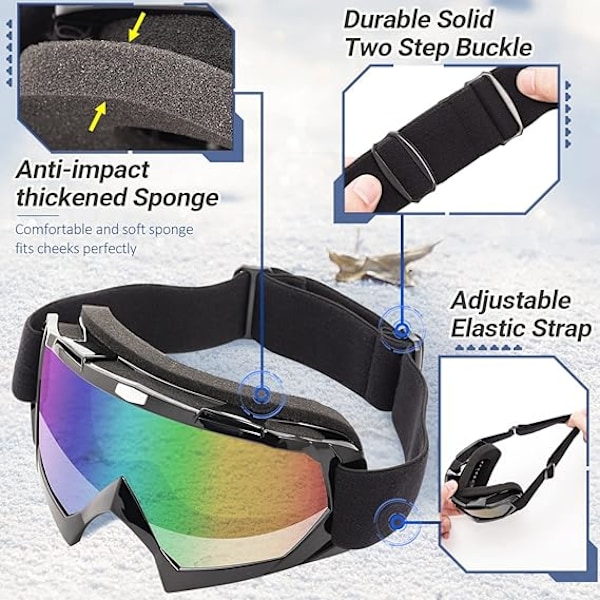 Skidglasögon för vuxna, 2-pack Snowboardglasögon för tonåringar, män och kvinnor, Snöskoterglasögon med brett synfält