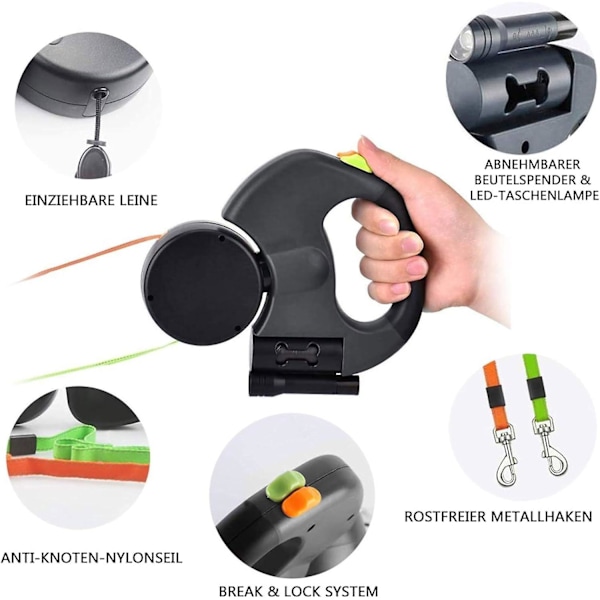 Dobbelt Hundesnor, rullehundesnor, sammenfiltringsfri 360 justerbar rotation med refleks