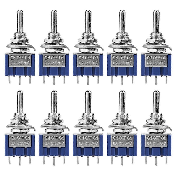 10 st Mini vippströmbrytare PÅ AV PÅ SPDT 3-läges 3-stift 6mm 6A 125VAC