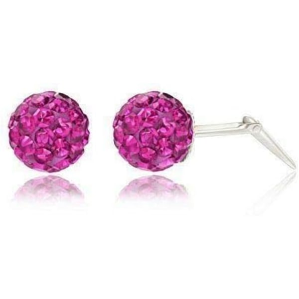 Sterling Sølv 6mm Fuchsia Glitter Kugle Krystal Øreringe/